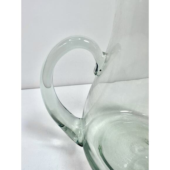 VTG Green Tinted Glass Water Pitcher 8” Tall Bubbled Farmhouse Cottagecore Party - Picture 8 of 12
